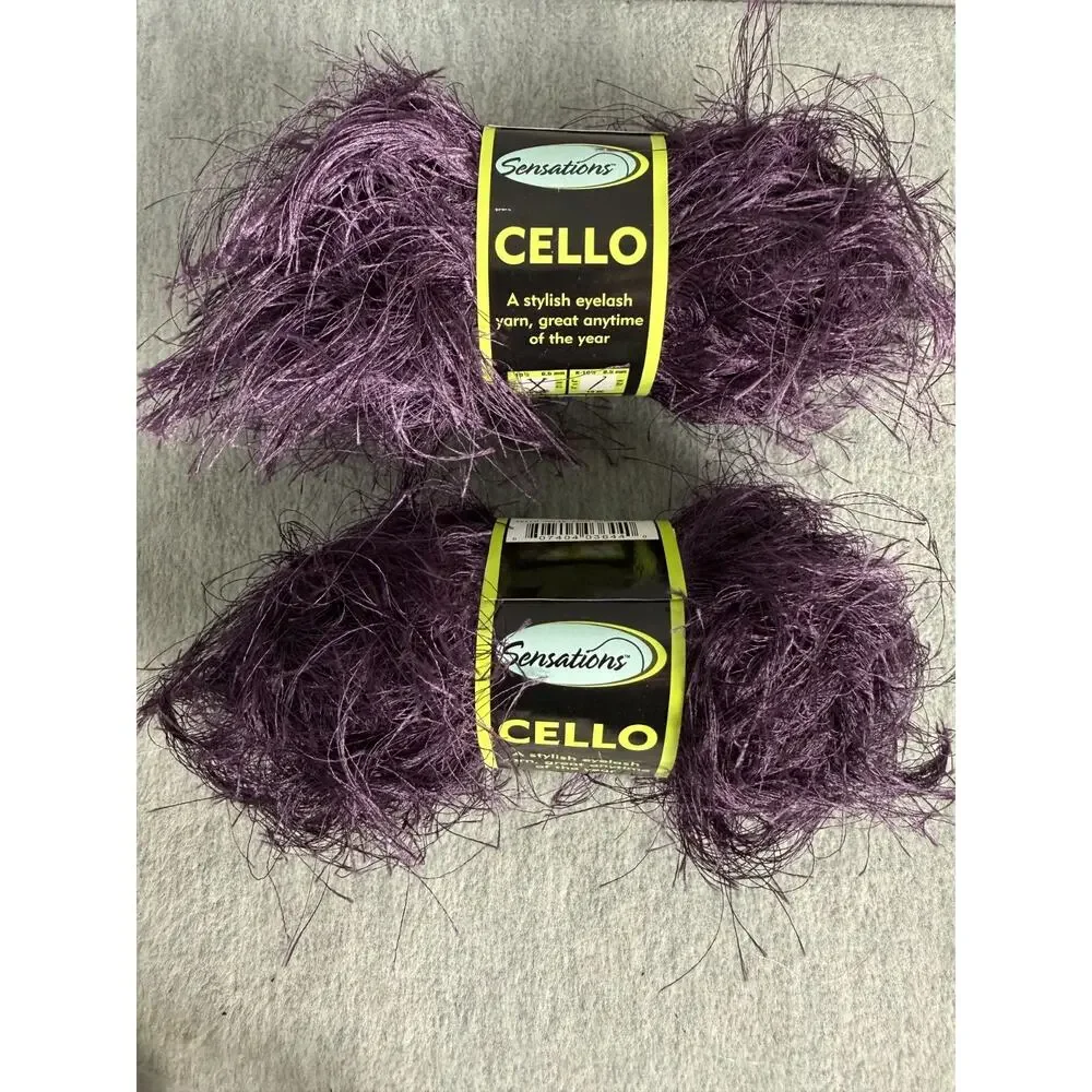 Sensations Cello Eyelash Yarn Mixed Lot of 6 Solid Purple White Mink Black